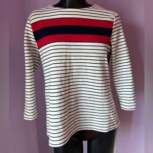 Talbots - Red, White, and Black Striped 3/4 Sleeve Top